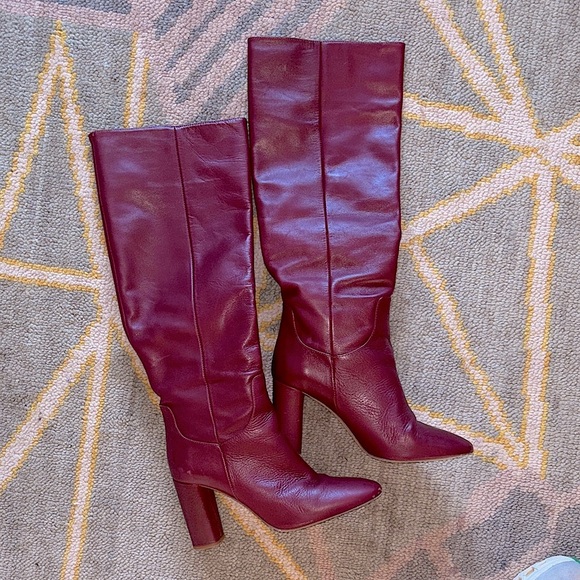 Zara Shoes - Zara Burgundy Leather Knee-High Heeled Boots